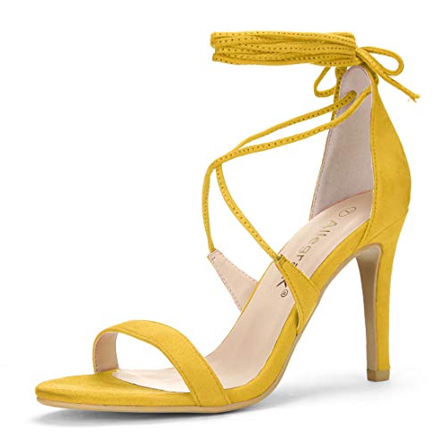 Allegra K Damen offene Zehe Stöckelabsatz hohe Hacke Schnuerschuh Sandalen Sandalette Gelb 40 von Allegra K