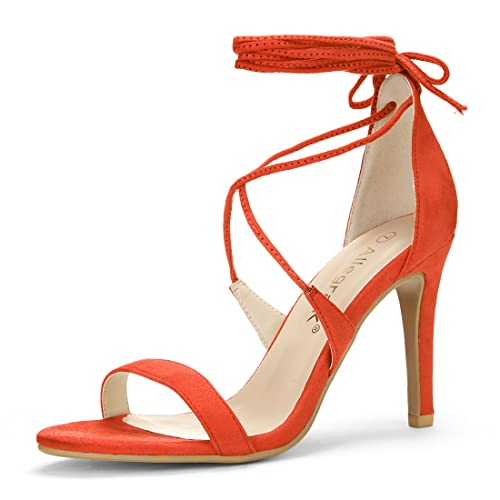 Allegra K Damen offene Zehe Stöckelabsatz hohe Hacke Schnuerschuh Sandalen Sandalette Orange 39 von Allegra K