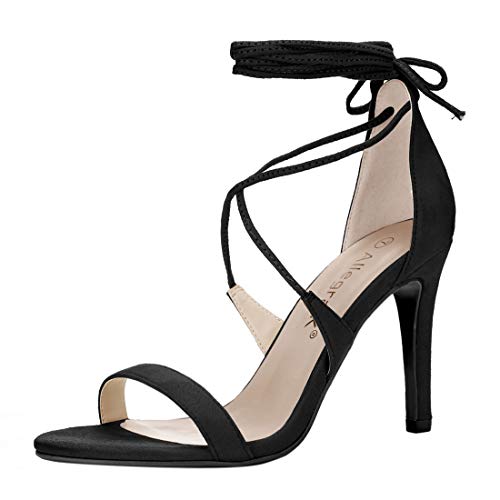 Allegra K Damen offene Zehe Stöckelabsatz hohe Hacke Schnuerschuh Sandalen Sandalette Schwarz 37 von Allegra K