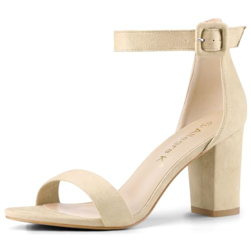 Allegra K Damen High Chunky Heel Schnalle Knöchelriemen Sandalen Beige 38 von Allegra K