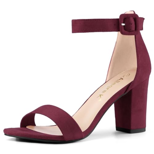 Allegra K Damen High Chunky Heel Schnalle Knöchelriemen Sandalen Burgundy 36 von Allegra K