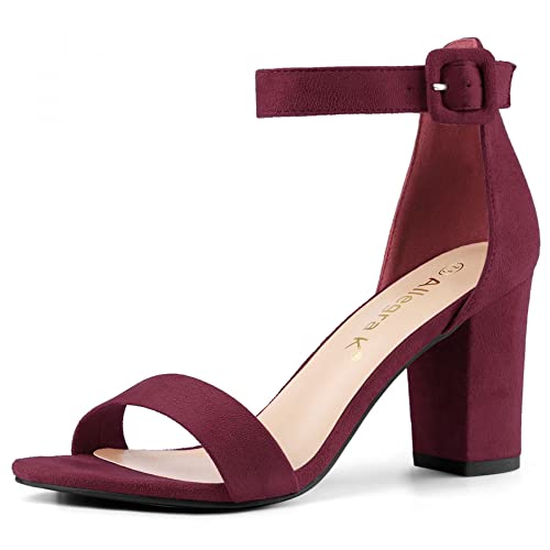 Allegra K Damen High Chunky Heel Schnalle Knöchelriemen Sandalen Burgundy 40 von Allegra K