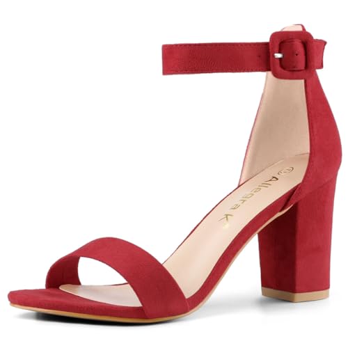 Allegra K Damen High Chunky Heel Schnalle Knöchelriemen Sandalen Rot 37 von Allegra K