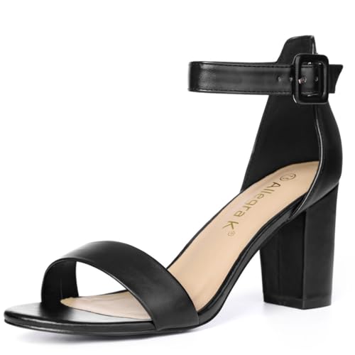 Allegra K Damen High Chunky Heel Schnalle Knöchelriemen Sandalen Schwarz-PU 42 von Allegra K