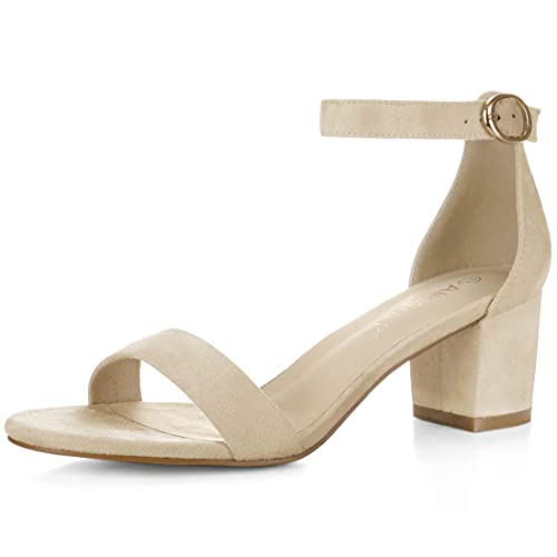 Allegra K Damen offene Zehen mittlere Blockabsatz Knöchel-Riemen Sandalen Beige 39 von Allegra K