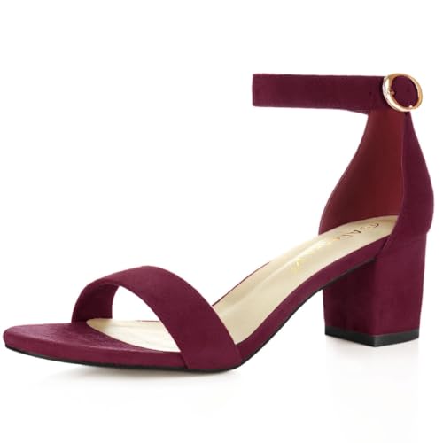 Allegra K Damen offene Zehen mittlere Blockabsatz Knöchel-Riemen Sandalen Burgund 38 von Allegra K