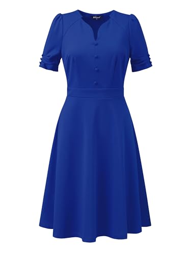Allegra K Damenkleid, A-Linie, Plissee, Kurzarm, Sweetheart-Ausschnitt, elegant, Businessfrau, blau, XL von Allegra K