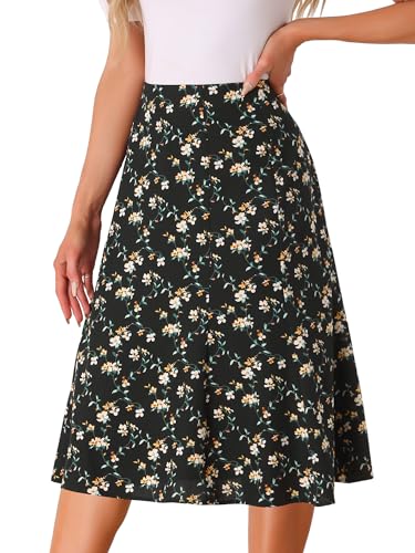 Allegra K Damen Muttertags-Kostüm-Rock, A-Linie, Blumendruck, Blätterdruck, elastische Taille, Midi-Röcke, schwarz / weiß, M Allegra K Damen Muttertags-Kostüm-Rock, A-Linie, Blumendruck, Blätterdruck, elastische Taille, Midi-Röcke, schwarz / weiß, M von Allegra K