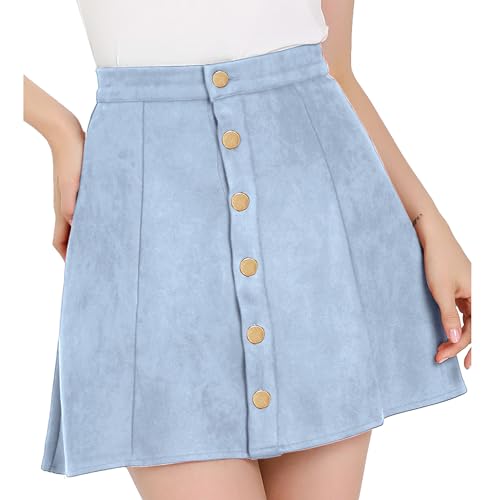 Allegra K Damenrock aus Wildlederimitat, Knopfleiste, A-Linie, hohe Taille, ausgestellt, Minirock, Hell, blau, X-Klein Allegra K Damenrock aus Wildlederimitat, Knopfleiste, A-Linie, hohe Taille, ausgestellt, Minirock, Hell, blau, X-Klein von Allegra K