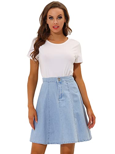 Allegra K Damen Hohe Taille A-Linie Ausgestellte Plissee Casual Midi Denim Rock, himmelblau, 38 von Allegra K