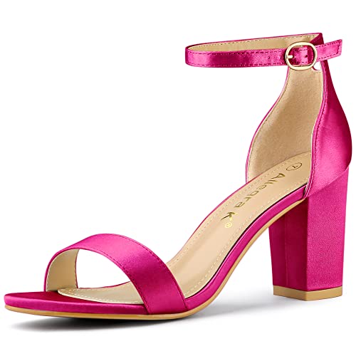 Allegra K Damensandalen aus Satin mit offenem Zehenbereich und Knöchelriemen und dicken Absätzen Pink 38 von Allegra K