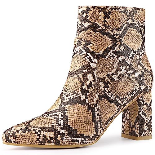 Allegra K Damenstiefel mit Schlangenleder-Print, Halloween-Kostüme, klobige High Heels, Stiefeletten, Braune Schlange, 40.5 EU von Allegra K