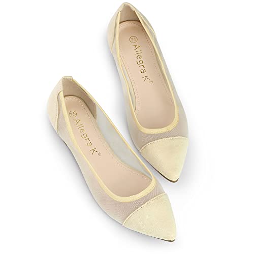 Allegra K Demen Frauen Mesh Pointed Toe Slip-On Ballerinas Beige 39 von Allegra K