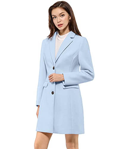 Allegra K Damen Wollmantel Revers Knopfleiste Wintercoat Mantel Blau L von Allegra K