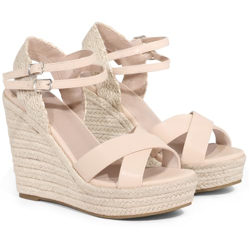 Allegra K Espadrilles-Sandalen mit überkreuzten Riemen und Plateausohle für Damen Beige 39 Allegra K Espadrilles-Sandalen mit überkreuzten Riemen und Plateausohle für Damen Beige 39 von Allegra K