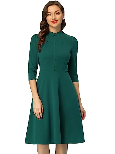 Allegra K Etuikleider für Damen St. Patrick's Day 3/4 Ärmel Stehkragen Elegant Business A-Linie Kleid, dunkelgrün, 42 von Allegra K