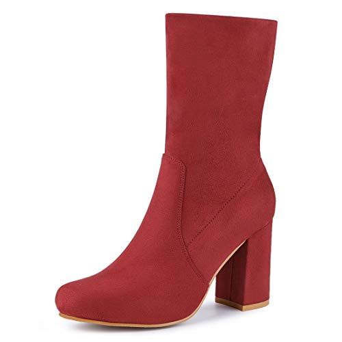 Allegra K Faltbare Stiefeletten mit abgerundeter Zehenpartie und Blockabsatz für Damen Rot 40 von Allegra K