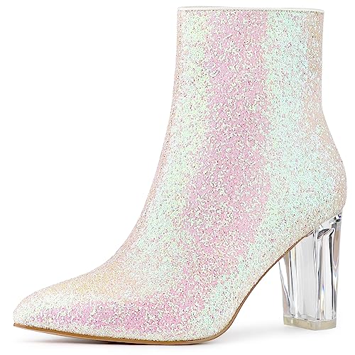 Allegra K Frauen Clear Block Heel Glitter Stiefeletten Bling Weiß 37 von Allegra K