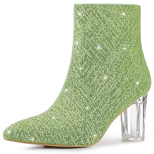 Allegra K Frauen Clear Block Heel Glitter Stiefeletten Grün 39 von Allegra K