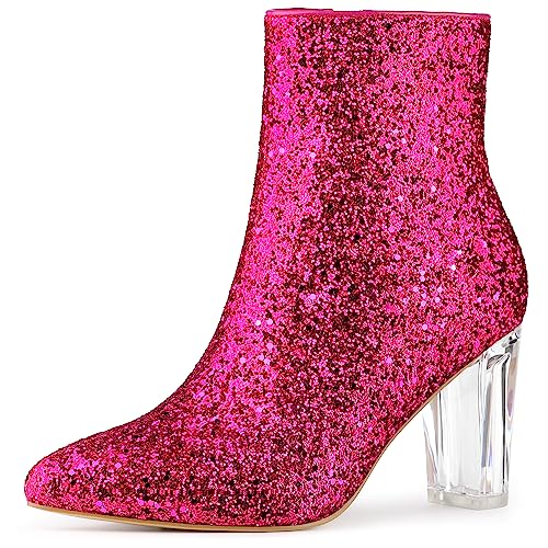 Allegra K Frauen Clear Block Heel Glitter Stiefeletten Pink 36 von Allegra K