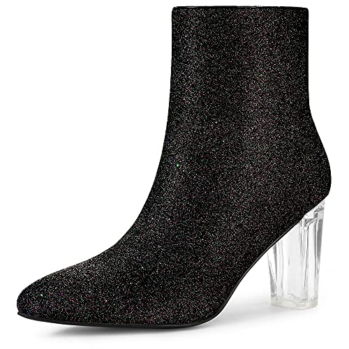 Allegra K Frauen Clear Block Heel Glitter Stiefeletten Schwarz 37 von Allegra K