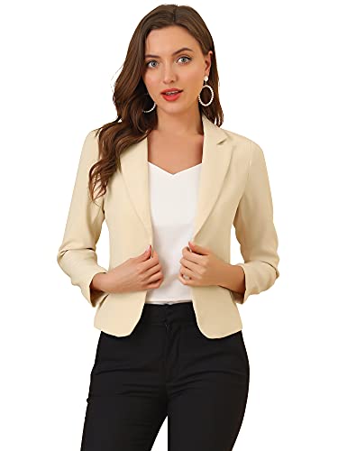 Allegra K Damen Gekerbter Kragen Offen Blazer Freizeit Jacke Büro Sakko Beige XS von Allegra K