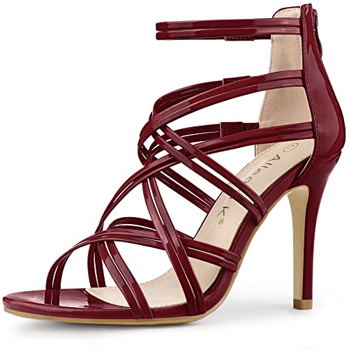 Allegra K Frauen Open Toe Strappy Stiletto Ferse Schnürsandalen Burgund 39 von Allegra K