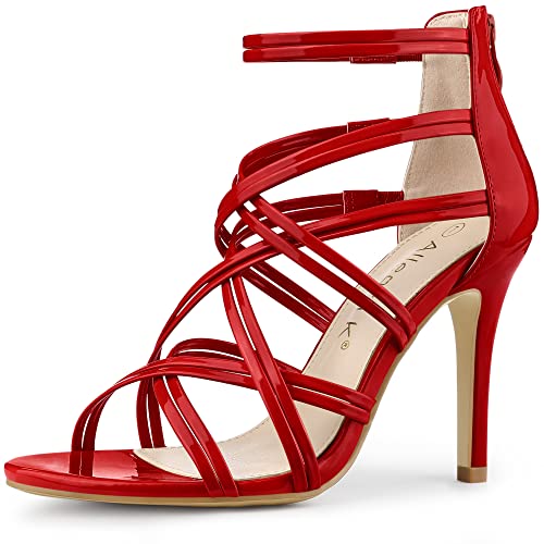 Allegra K Frauen Open Toe Strappy Stiletto Ferse Schnürsandalen rot 41 von Allegra K