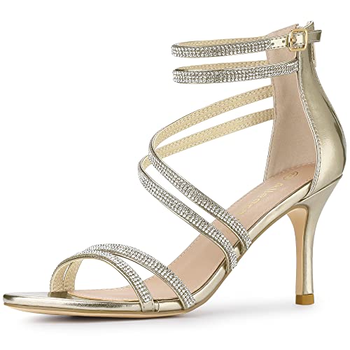 Allegra K Frauen PU Knöchelriemen Strass Stiletto Heels Sandalen Gold 39 von Allegra K