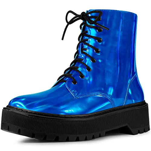 Allegra K Frauen Runde Zehe Plattform Schnüren Bunte Combat Stiefeletten, Blau, 38.5 EU von Allegra K