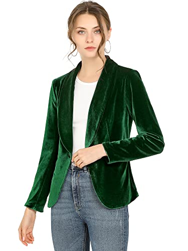 Allegra K Frauen Samt Blazer Einfarbig Langarm gekerbt Revers Einreiher Anzug Jacken, grün, 40 von Allegra K