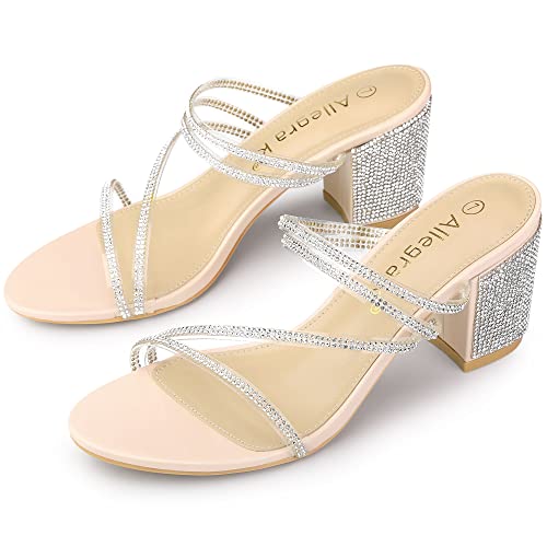 Allegra K Frauen Slip-On Strass Block Heel Heels Sandalen Beige 37 von Allegra K