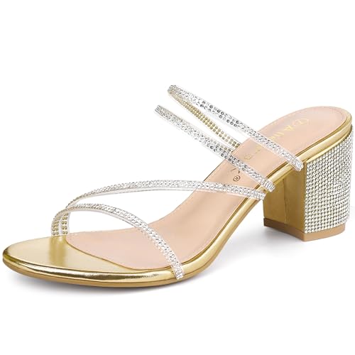 Allegra K Frauen Slip-On Strass Block Heel Heels Sandalen Gold 41 von Allegra K