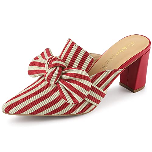 Allegra K Frauen Streifen Bogen Spitzen Zehen Block Ferse Slides Mules rot 37.5 von Allegra K