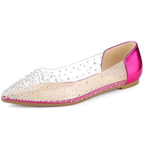 Allegra K Frauen TPU Pointed Toe Clear Strass Ballerinas Pink 39 von Allegra K