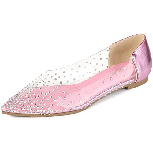 Allegra K Frauen TPU Pointed Toe Clear Strass Ballerinas Rosa 40 von Allegra K