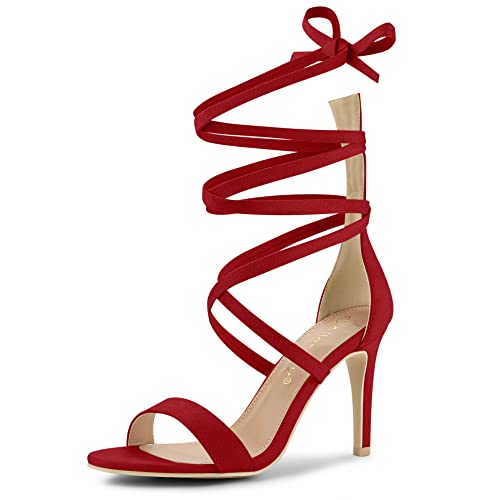 Allegra K Damen Sandalen mit offener Spitze und Stiletto-Absatz rot 39 von Allegra K