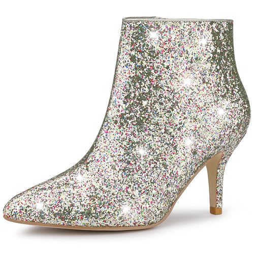 Allegra K Glitzernde Damen-Stiefeletten mit spitzer Zehenpartie und Stiletto-Absatz Silber 40 von Allegra K