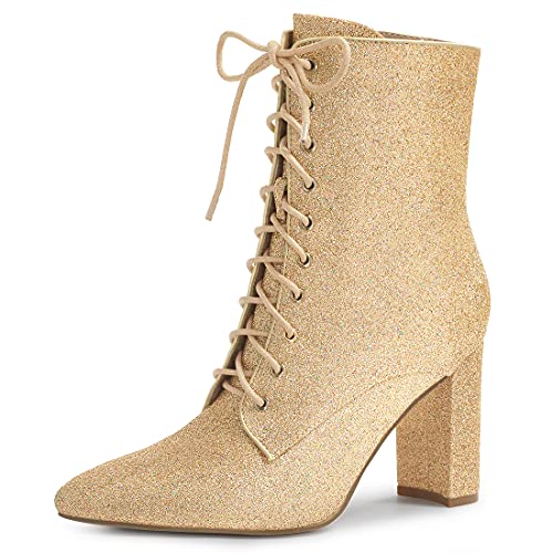 Allegra K Glitzernde Halloween-Stiefeletten mit spitzer Zehenpartie und Blockabsatz für Damen Gold 41 von Allegra K