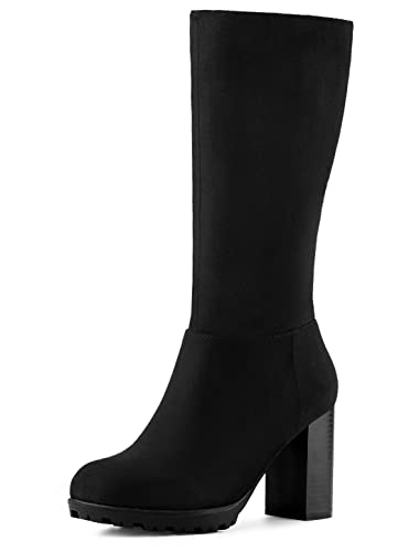 Allegra K Halbhohe Damenstiefel mit Blockabsatz Schwarz 38 von Allegra K