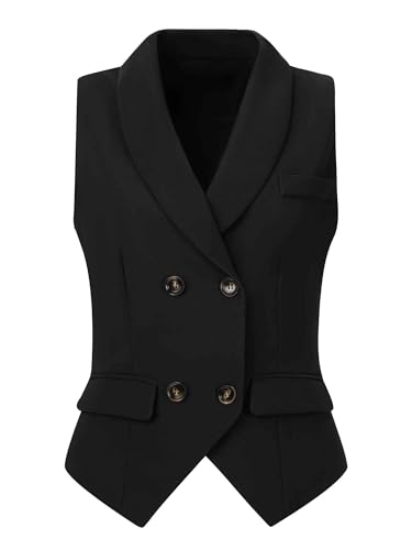Allegra K Damen Anzugweste Zweireihiges Revers Dressy Weste, Schwarz , M von Allegra K