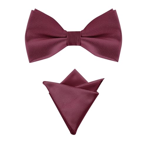 Allegra K Herren Hochzeitsfeier Vorgebundene Einfarbig Fliege Einstecktuch Set Weinrot One Size von Allegra K