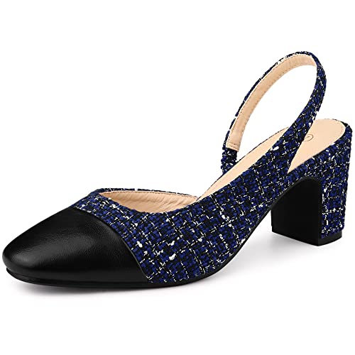 Allegra K Karierte Cap Toe Slingback Chunky Heel Pumps für Damen Blau 39 von Allegra K