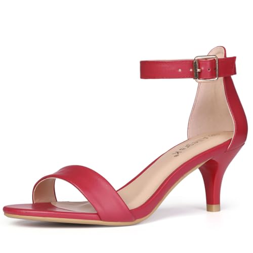 Allegra K Knöchelriemen für Damen mit Kitten-Heel-Sandalen Rot 36 von Allegra K