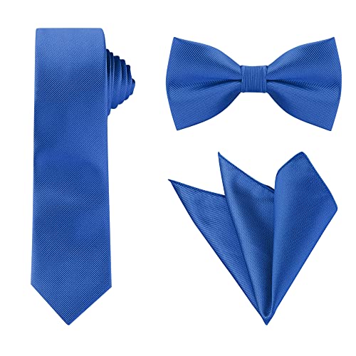 Allegra K Krawatten-Set für Herren, Satin, Krawatte, Fliege, Einstecktuch, einfarbig, für Hochzeit, Business, königsblau, Einheitsgröße von Allegra K
