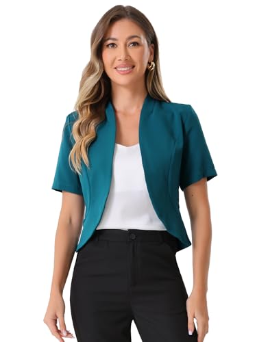Allegra K Kurzärmeliger Blazer für Damen Business Anzugjacke Kragenlose Strickjacke, blau / grün, L Allegra K Kurzärmeliger Blazer für Damen Business Anzugjacke Kragenlose Strickjacke, blau / grün, L von Allegra K