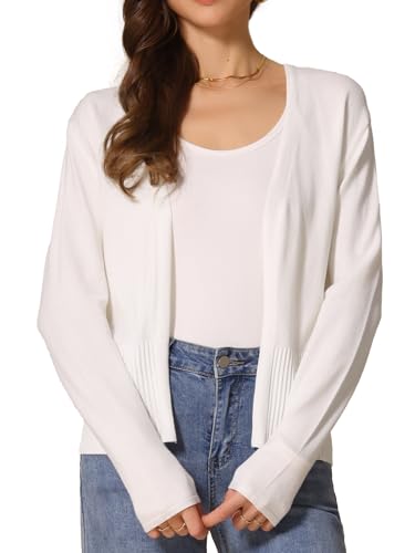 Allegra K Lässiger Cardigan mit offener Vorderseite für Damen, langärmeliger Pullover mit Schößchen-Strick Weiß L von Allegra K
