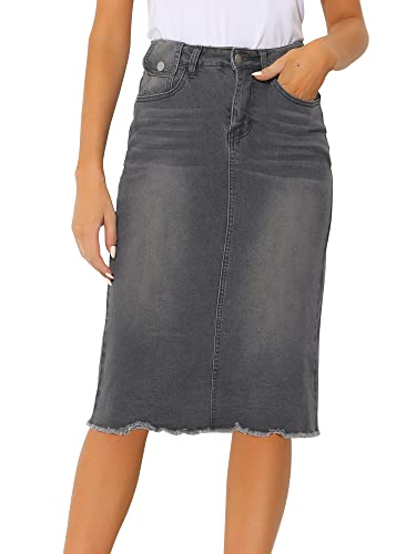 Allegra K Lässiger Jeansrock für Damen, hohe Taille, Belüftung hinten, Kurze Jeansröcke, Grau, Größe S, grau, Small Allegra K Lässiger Jeansrock für Damen, hohe Taille, Belüftung hinten, Kurze Jeansröcke, Grau, Größe S, grau, Small von Allegra K