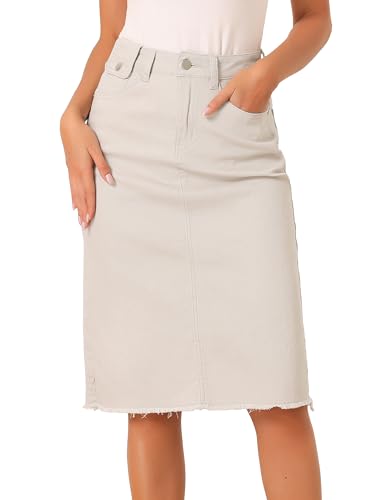 Allegra K Freizeit-Jeansrock für Damen, hohe Taille, mit Schlitz hinten, Stretch-Jeansrock, Austernweiß, Klein Allegra K Freizeit-Jeansrock für Damen, hohe Taille, mit Schlitz hinten, Stretch-Jeansrock, Austernweiß, Klein von Allegra K