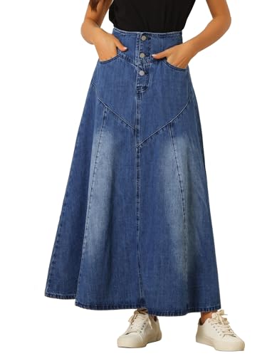 Allegra K Lässiger Jeansrock für Damen-Maxiröcke in A-Linie mit hoher Taille und ausgestelltem Rock Blau XL von Allegra K